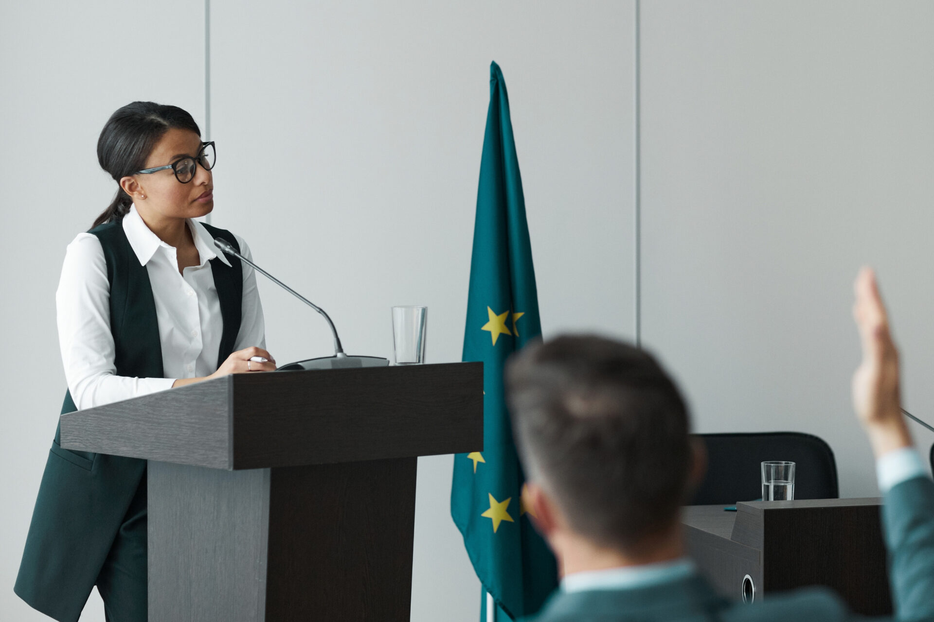 An image of a municipality leader giving a speech.