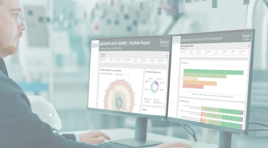 An image of a business man using the PsyRisk psychosocial risk assessment dashboard tool.