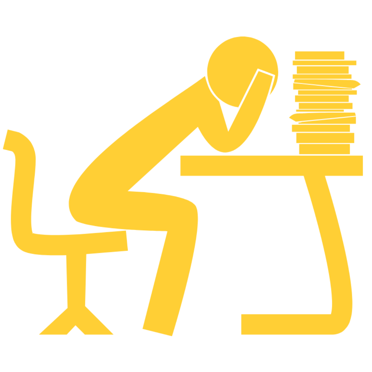 An image of a stick figure leaning over a desk and looking stressed.