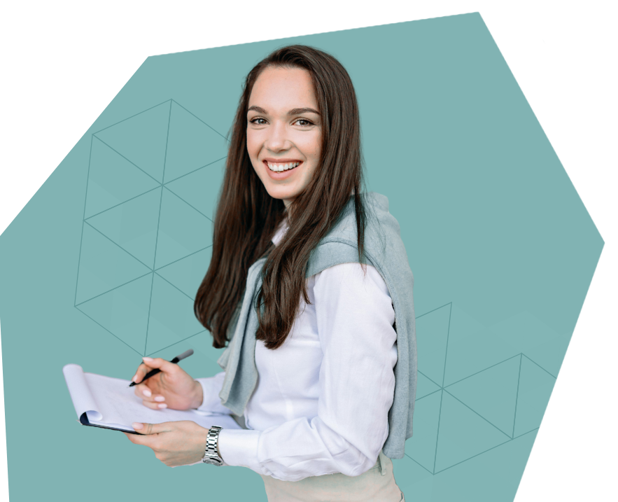 An image of a woman holding a psychological assessment sheet on a clipboard.