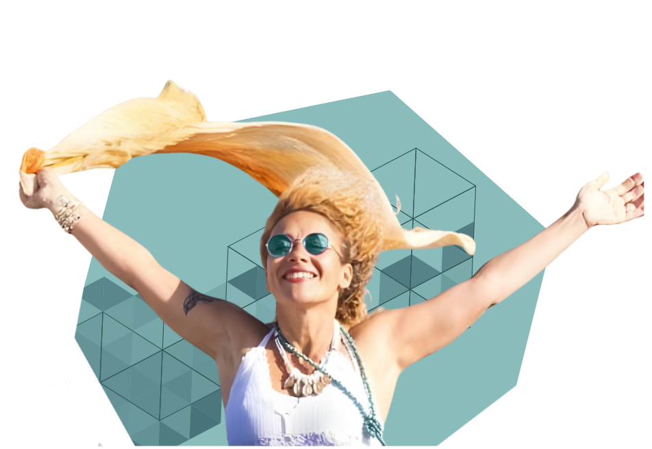 An image of a woman stretching her arms out and embracing wellness.