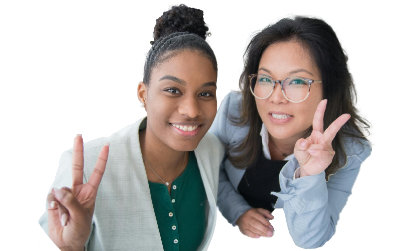 An image of two people smiling.